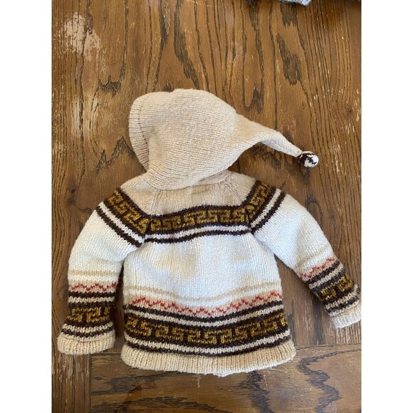 Hand-Knit Wool Toddler Sweater With Moose Pattern Beige & Brown Colors Fleece Li - Picture 6 of 9